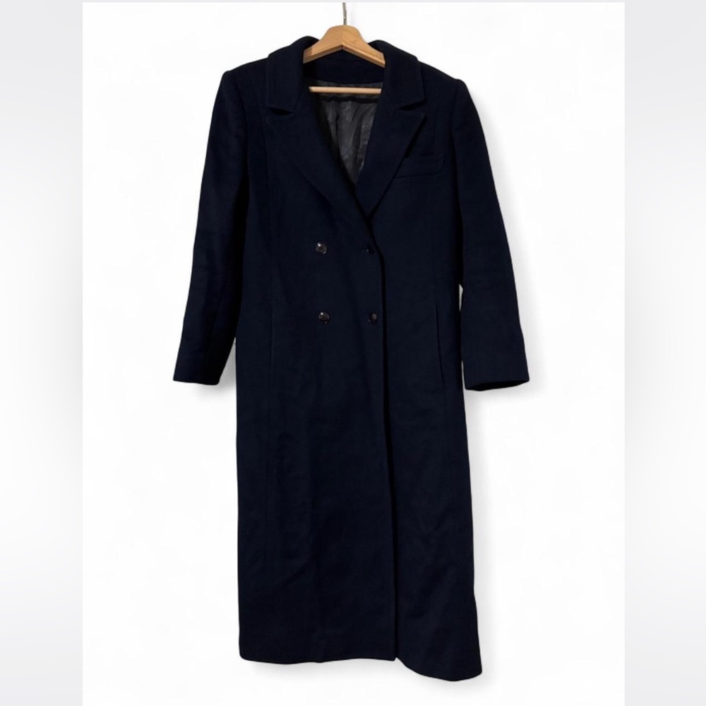 Vintage Lindzon Pure Virgin Wool Dark Navy Blue Long Jacket